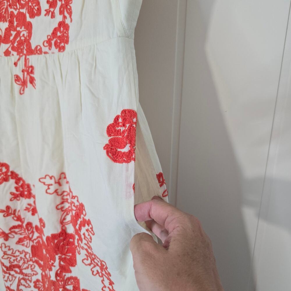 J Crew Embroidered Cotton Dress Orange White Sleeveless Pockets Size 4 - Picture 8 of 9